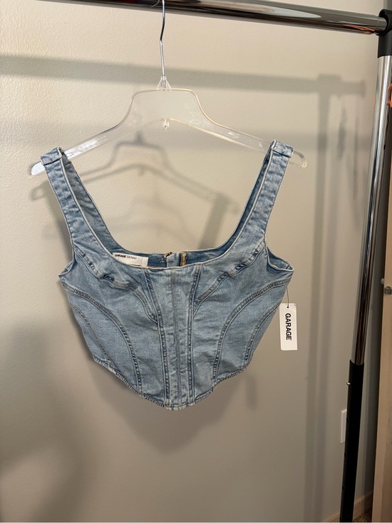 Garage Tops - Garage Light Wash Denim Corset Crop Top
